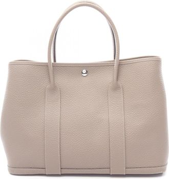 Herm&egrave;s Garden Beige Leather Handbag Tote Bag (Pre-Owned)
