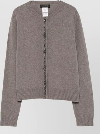 Fabiana Filippi wool silk cashmere bead embellished round neck long sleeve cardigan