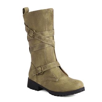 Generic Womens Fashion Buckles Mid Calf Riding Boots Round Toe Low Block Heel Pull On Cowgirl Winter Casual Shoes (5.5,Green)