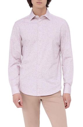 Bugatchi James OoohCotton Heathered Button-Up Shirt in Ruby at Nordstrom, Size Xxx-Large