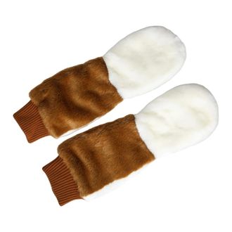 Dolce & Gabbana Accessoires, Dames, Bruin, ONE Size, Katoen, Gebreide Bont Wanten Bruin Wit