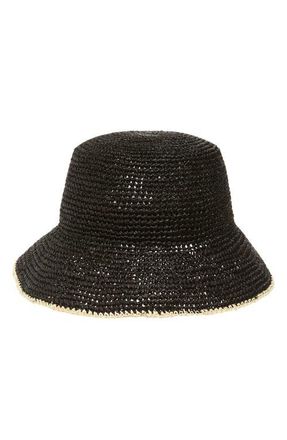 L*Space Isadora Straw Bucket Hat in Black/cream at Nordstrom