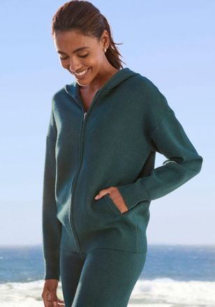 Elbsand Strickjacke ELBSAND, Damen, Gr. 36/38, blau (petrol), Feinstrick, Obermaterial: 50% Viskose, 28% Polyester, 22% Nylon, meliert, unifarben, bequem h&uuml;ft