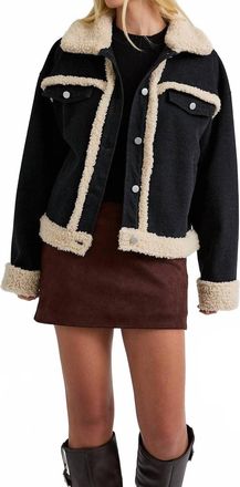 Le Lis Blanc Deux Fur Contrast Jacket In Black Denim