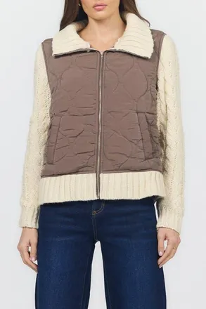 Dear John Denim Petra Zip Front Quilted Sweater in Pigment Cappuccino at Nordstrom, Size X-Small