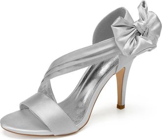 Generic Womens High Heels Sexy Open Toe Heels Wedding Shoes Summer Stiletto Sandals Bridal Shoes 10.5Cm,Silver,8 UK