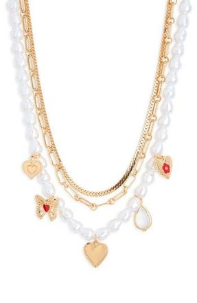 BP. Faux Pearl Layered Charm Necklace in Gold Multi at Nordstrom Rack