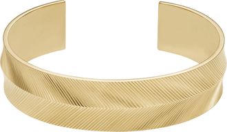 Fossil Womens Harlow Linear Texture Gold-Tone Stainless Steel Cuff Bracelet