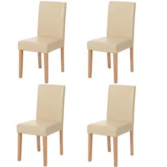 Hhg Set 4x Sedie Littau Ecopelle Soggiorno Cucina Sala Da Pranzo 43x56x90cm Avorio Piedi Chiari