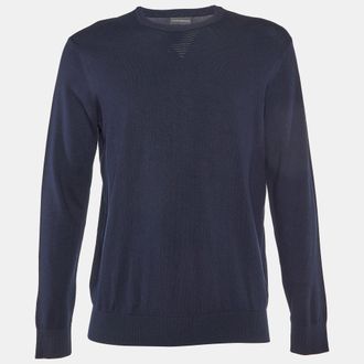 Emporio Armani Navy Blue Knit Crew Neck Sweater