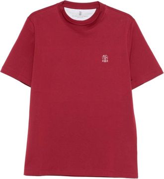 Brunello Cucinelli Tops, Heren, Rood, S, Katoen, Logo Katoenen T-shirt