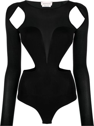 Alexander McQueen Slashed Corset cut-out bodysuit - women - Silk/Polyamide/Elastane - S - Black