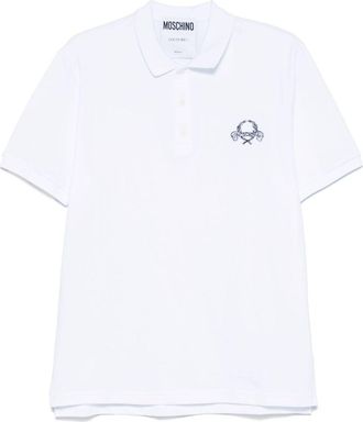 Moschino Signature Teddy Bear Motif White Polo Shirt