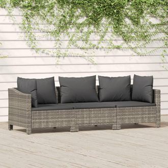 vidaXL Set De Muebles De Jard&iacute;n 3 Pzas Y Cojines Rat&aacute;n Sint&eacute;tico Gris Vidaxl