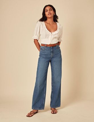 Nobody's Child Blue High Rise Wide Leg Jeans