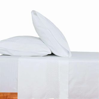 Casa da Laura S&aacute;banas 100% algod&oacute;n 600 hilos bordado blanco cama 135/140 2 almohad