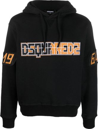 Dsquared2 logo-print drawstring hoodie - men - Cotton - M - Black