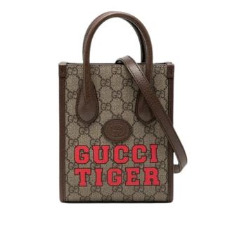 Gucci Pre-owned Tiger GG Supreme Interlocking G 2way tas - Dames - Pre-owned - Bruin - Maat: ONE Size Leer