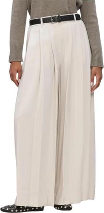 Filippa K Gekreukte Broek - Dames - Wijde Broeken - Beige - XL - Polyester - Broeken