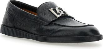 Dolce & Gabbana Mens Black Loafers With Dg Plaque Deer