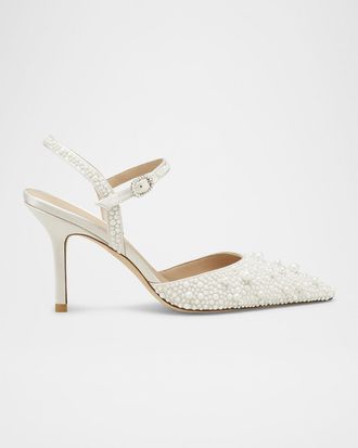Stuart Weitzman Bliss Pearly Pointed Satin Pumps