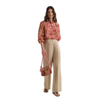 Maliparmi Tijdloze Linnen Broek - Dames - Wijde Broeken - Beige - S - Linnen - Broeken