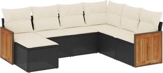 vidaXL Vidaxl - Set De Comedor De Jard&iacute;n 7 Pzas Y Cojines Rat&aacute;n Sint&eacute;tico Negro