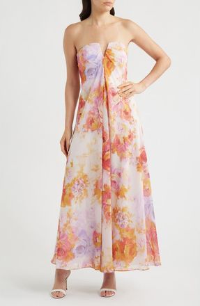 Parker The Emerson Floral Strapless Dress in Barely Peach at Nordstrom, Size 12
