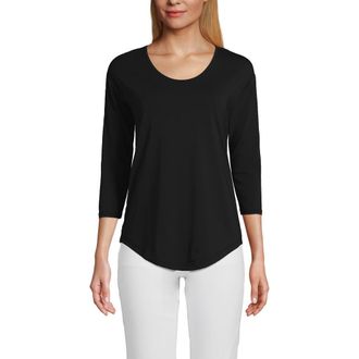 Lands End 3/4 Sleeve Lightweight Jersey U-Neck Tunic in Black at Nordstrom, Size X-Small