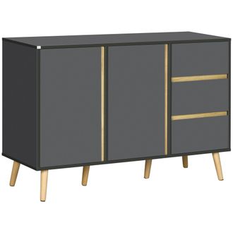 OEM Credenza Bassa Con Gambe, 2 Ante, 3 Cassetti, Grigio Scuro