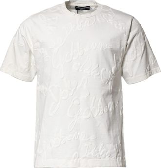 Dolce & Gabbana Mens Embossed Logo Short Sleeve Tee - Ivory Cotton - Size EU 44 (Mens)