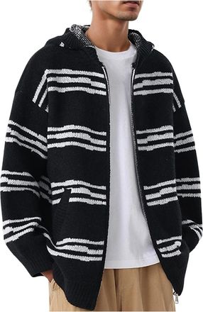 Generic Sweaters for Men UK Woolen Knitwear Zip Up - Hooded Mens Cardigans Zipped with Pockets Jumper Long Sleeved Loose Fit Fall Winter Pullover