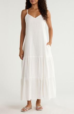 Elan Tiered Maxi Cover-Up Dress in White at Nordstrom, Size X-Large