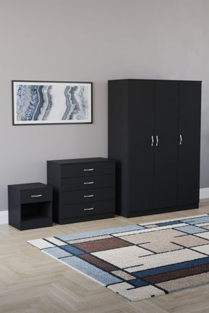 Home Discount Vida Designs Riano 3Pc Bedroom Set - 4 Drawer Chest, 3 Door Wardrobe in Black