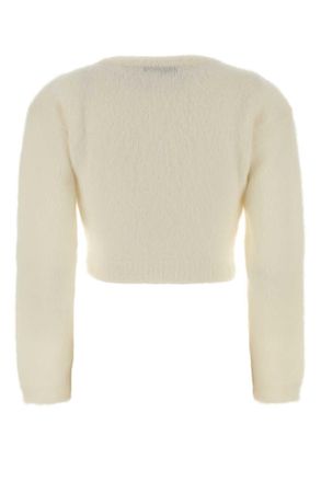 Alessandra Rich Womens Ivory Mohair Blend Cardigan White Exterior: Nylon Wool Maglieria