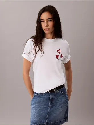Calvin Klein Jeans Calvin Klein Womens Hearts Print Boxy Tee - White - XL