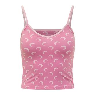 Marine Serre Sleeveless Tops, female, Pink, Size: M Moon Printed Jersey Straps Top