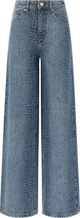 Self Portrait Jeans mit weitem Bein und Strass-Kroko-Effekt