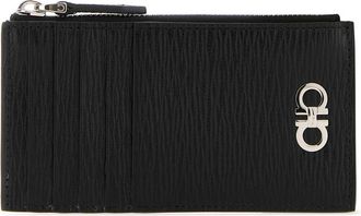 Ferragamo Black Leather Gancini Card Holder