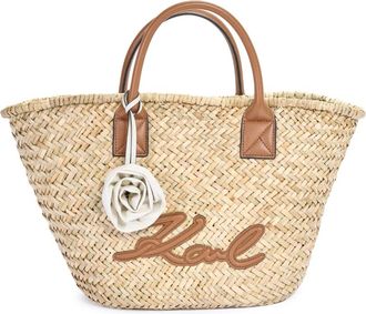 Karl Lagerfeld Tassen, Dames, Beige, ONE Size, K/Signature Raffia Medium Mand
