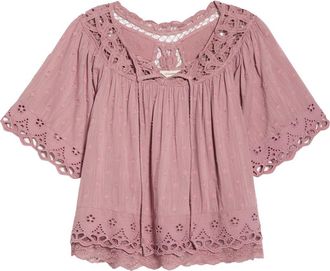 Lucky Brand Battenburg Lace Embroidered Top in Nostalgia Rose at Nordstrom, Size X-Large