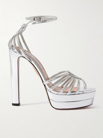Aquazzura Sandali In Pelle Metallizzata Con Plateau Sweetheart 130 - Argento