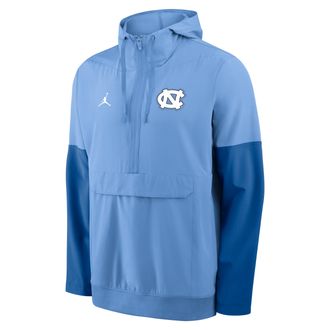 Nike Jordan Mens North Carolina Anorak Jordan Brand College 1/2-Zip Hooded Jacket in Blue | 0JAT0DWWNCN-PTU