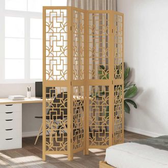 vidaXL Biombo Separador De 4 Paneles Madera Maciza Paulownia Marr&oacute;n Vidaxl
