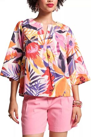 Frances Valentine Easy Cotton Poplin Top In Pink/multi