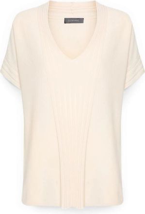 Elena Miro Geribbelde Jumper van Viscosemix - Dames - V-hals truien - Beige - L - Nylon - Truien & Vesten