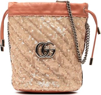 Gucci Pre-owned Gucci Small GG Marmont Sequined Diagonal Matelasse Leather Bucket Bag Ladies 575163 0416