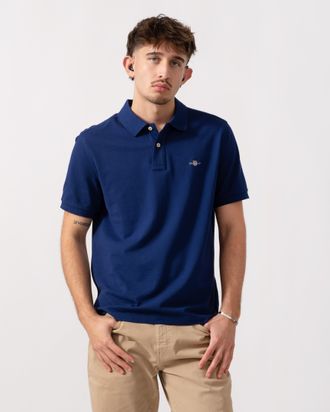 GANT Mens Regular Fit Pique Polo in Dark Blue