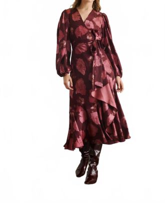 Tanya Taylor Long Sleeve Blaire Dress In Mahogany/soft Carmine Multi