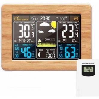 OEM Estaci&oacute;n Meteorol&oacute;gica Inal&aacute;mbrica Con Alerta Y Funciones De Temperatura, Humedad, Bar&oacute;metro, Alarma, Reloj Lunar Y Clima, Con Sensor Exterior Digital